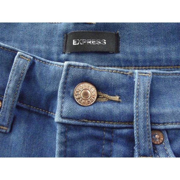 Express Jeans 4S x 24.5" Skinny Mid Rise Capri crop stretch 4p raw hem blue - Picture 3 of 9